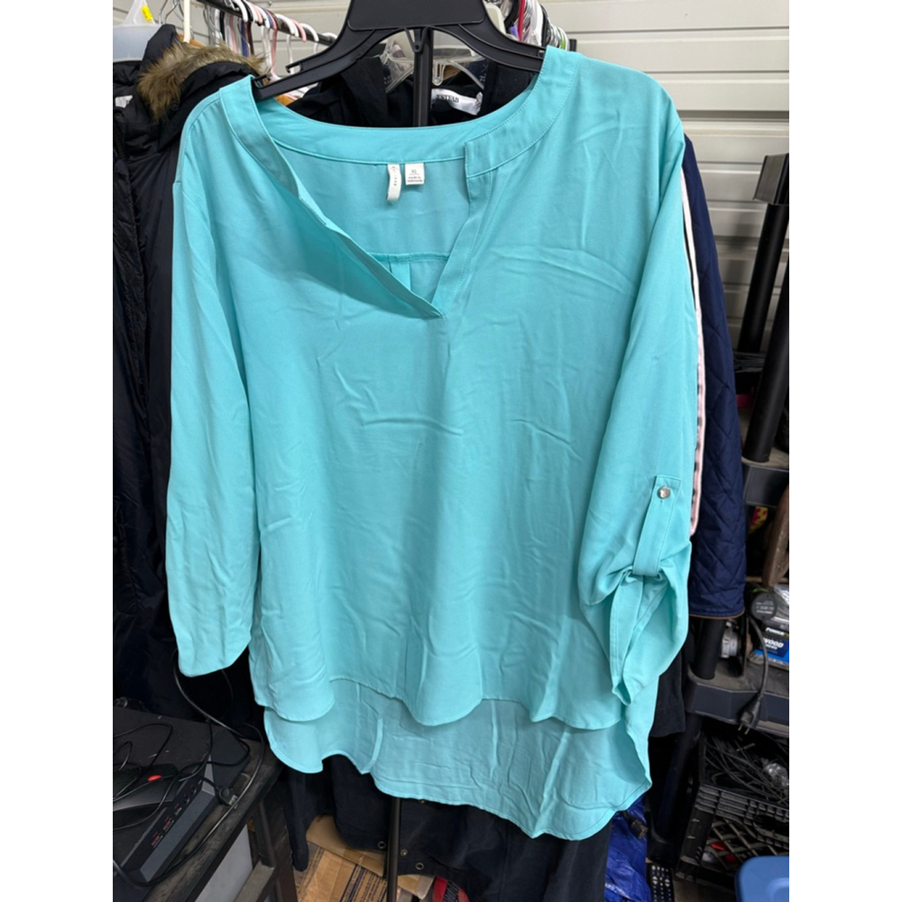 Cato Teal Layered V-Neck Tunic Blouse